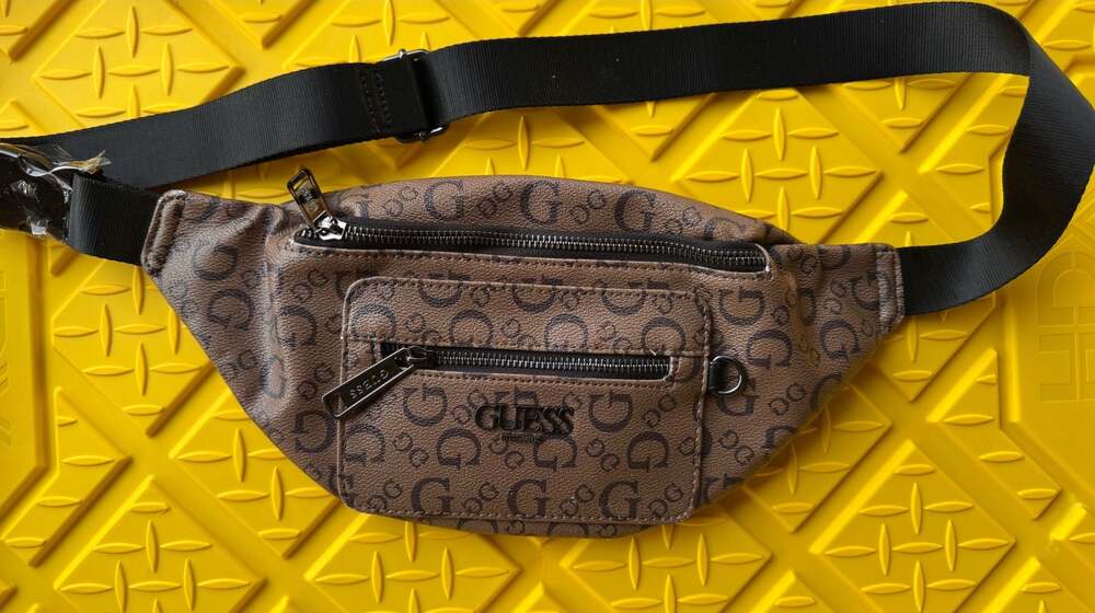 Guess Brown Monogram Logo Print Fanny Pack Belt Bag